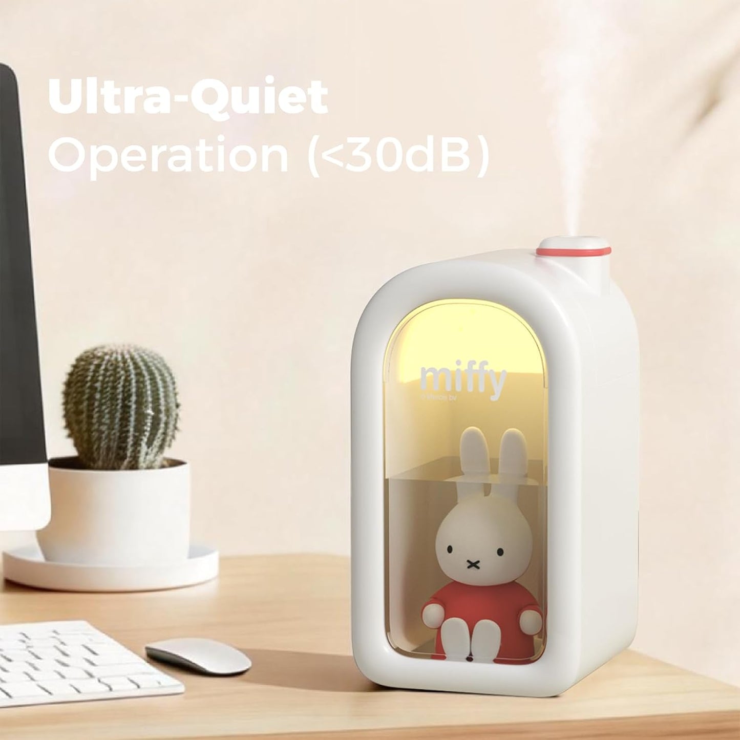 Mipow X Miffy Cool Mist Humidifier - Ultrasonic Quiet, Mini Cute Humidifier with Night Light, 380ml Humidifiers for Bedroom/Babies Nursery/Office