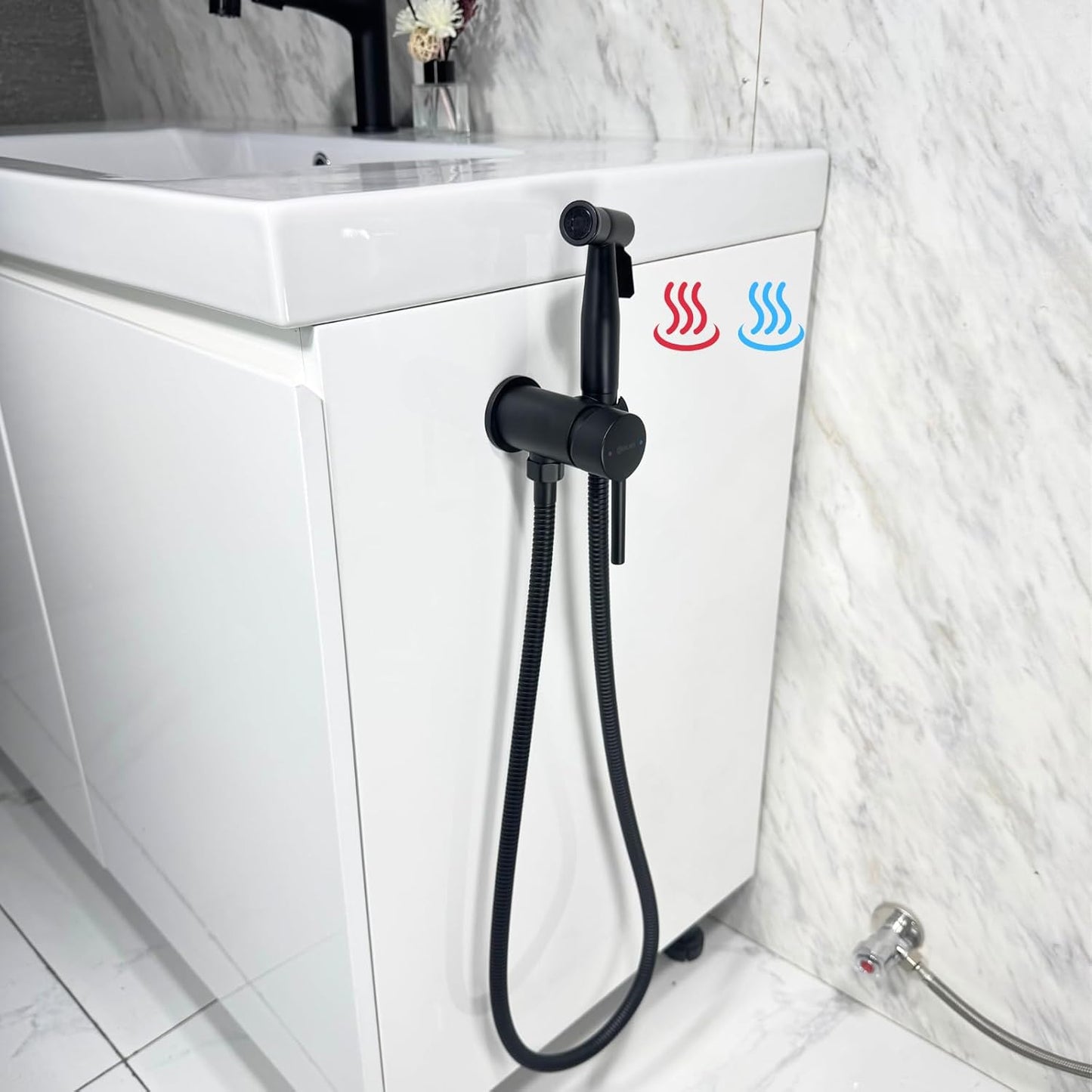 Handheld Bidet Sprayer for Toilet Warm Water Mounted on The Bathroom Vanity，Stainless Steel Hot and Cold Bidet Sprayer with Brass Mixing Valve for Feminine Hygiene (Chrome)