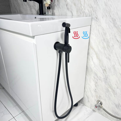 Handheld Bidet Sprayer for Toilet Warm Water Mounted on The Bathroom Vanity，Stainless Steel Hot and Cold Bidet Sprayer with Brass Mixing Valve for Feminine Hygiene (Chrome)