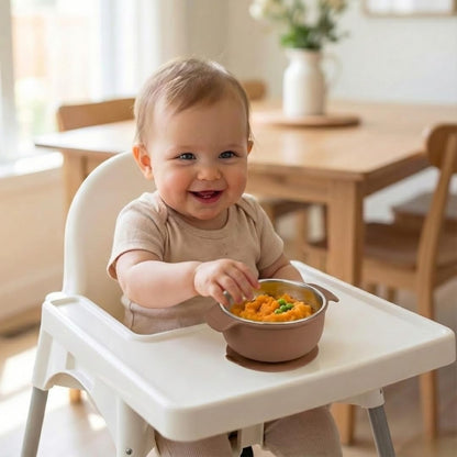 Stainless Steel Baby Suction Bowls with Handles 2 Pack, Non-Slip Children Food Bowl with Silicone Sleeve for Kids Toddlers Infants, Unbreakable & Non Toxic (Sage Green & Mocha Mousse)