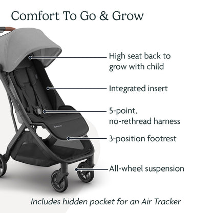 UPPAbaby Minu V3 Travel Stroller | Lightweight + Compact Design | One-Hand Fold + Unfold | from Birth + Overhead Compatible | Evelyn (Meadow Green/Carbon Frame/Chestnut Leather)