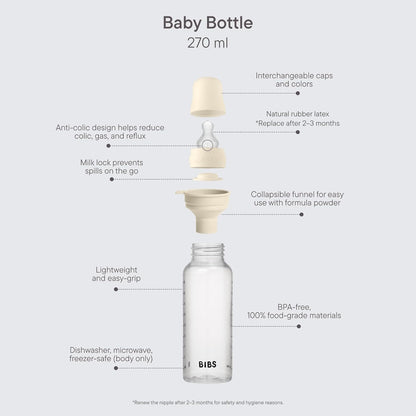 BIBS Baby Bottle 5 oz / 150 ml Silicone Nipple 2 Pack - Anti-Colic, BPA-Free, Round Nipple, Slow Flow, Lightweight & Easy to Clean, Suitable for Newborns 0+ Years - Ivory
