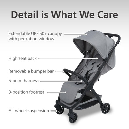 Pika Lightweight Travel Stroller for Airplane – Foldable Compact Baby Stroller, Portable Toddler Strollers with Auto-Folding Design, Adjustable Footrest, UV Canopy, Mesh Window - Up to 55 lbs