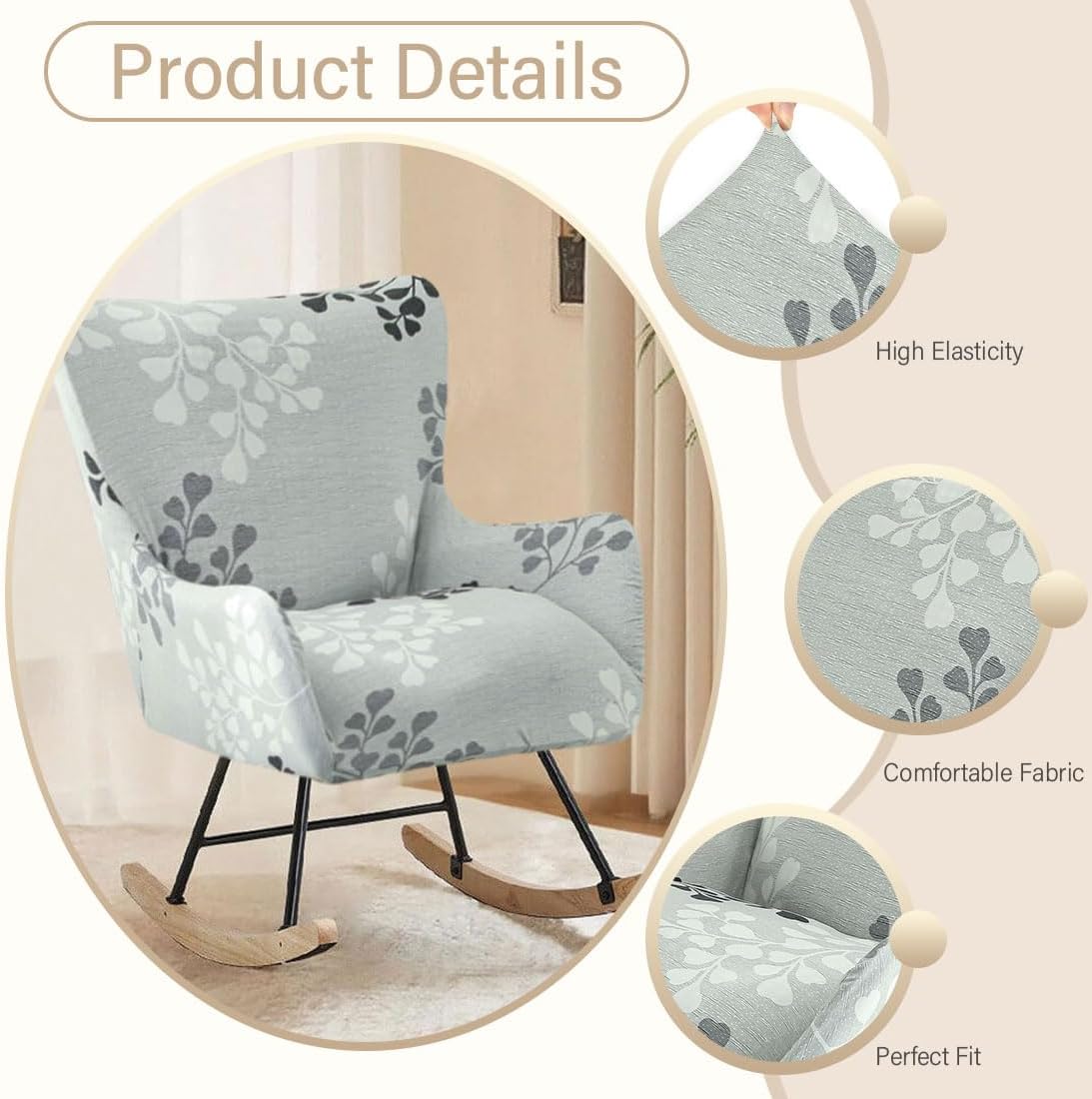 Nursery Rocking Chair Cover Stretchable Glider Chairs Cover Slipcovers Printed Rocking Accent Armchair Slipcover for Living Room Bedroom Offices, 03