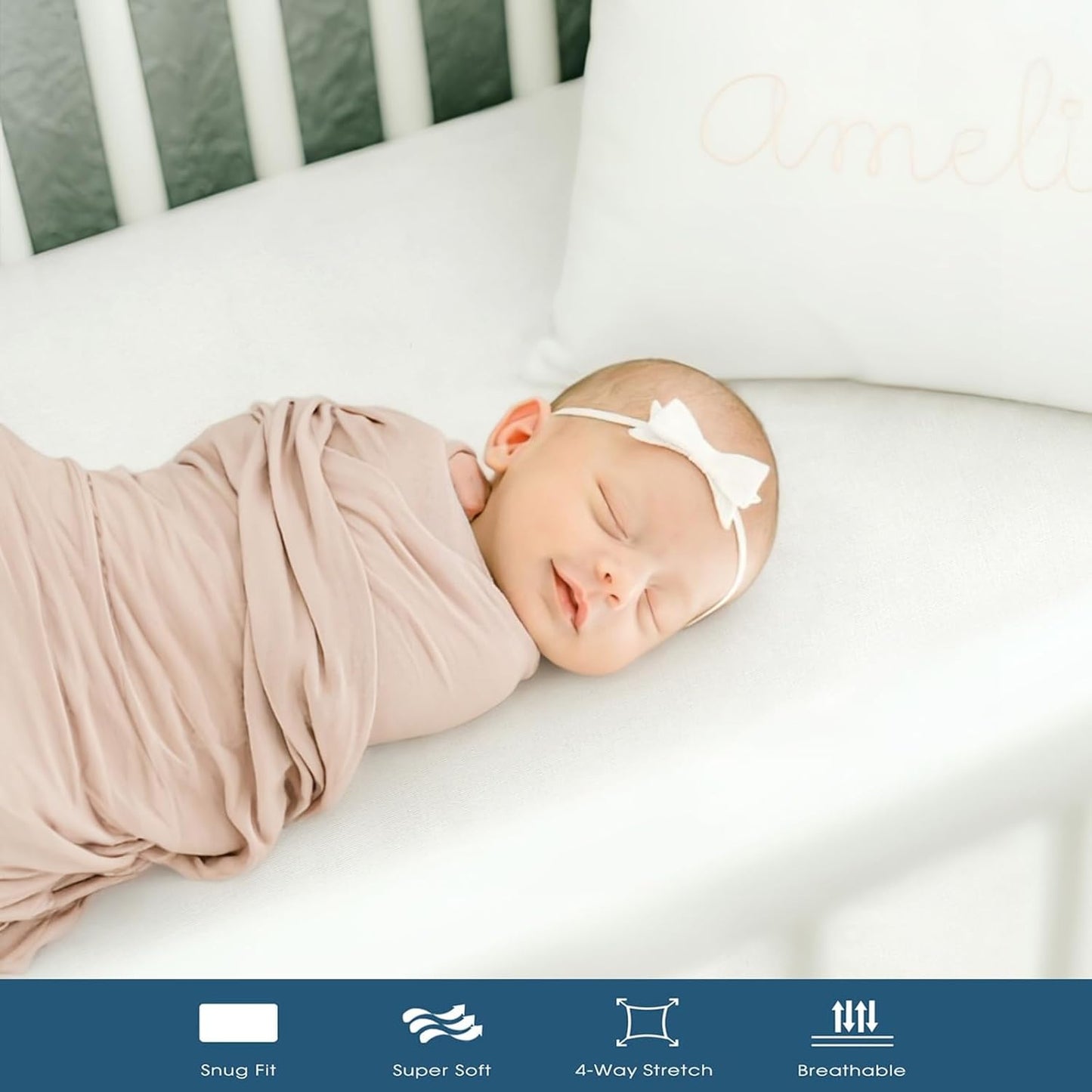 GRSSDER Stretch Ultra Soft Jersey Knit Fitted Pack n Play Playard Sheets Set 2 Pack，Fits Portable/Mini Cribs Sheets, Playards Mattress Pads, Stylish Watercolor Animals for Baby, Mint Green