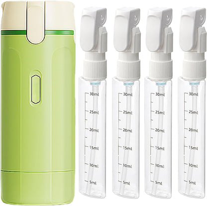 4 in 1 Travel Dispenser Bottle, 4 Pack 30ML Refillable Travel Formula Dispenser Bottles Pump, for Toiletries, with Scale Label Shampoo Lotion Conditioner Cream Storage (Green*2)