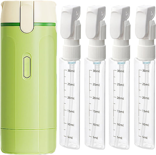 4 in 1 Travel Dispenser Bottle, 4 Pack 30ML Refillable Travel Formula Dispenser Bottles Pump, for Toiletries, with Scale Label Shampoo Lotion Conditioner Cream Storage (Green*2)