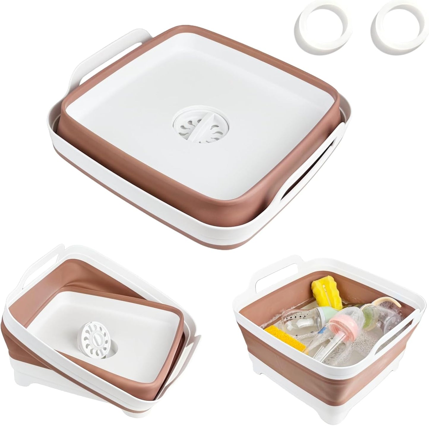 GIMWA Collapsible Wash Basin for Baby Bottles - 2.4 Gallons Portable Wash Bin for RV Camping Sink, Space-Saving Dish Tub (Pink)