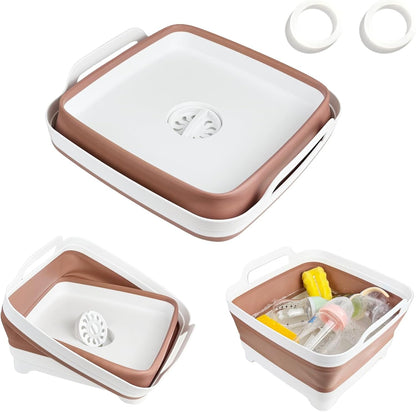 GIMWA Collapsible Wash Basin for Baby Bottles - 2.4 Gallons Portable Wash Bin for RV Camping Sink, Space-Saving Dish Tub (Pink)