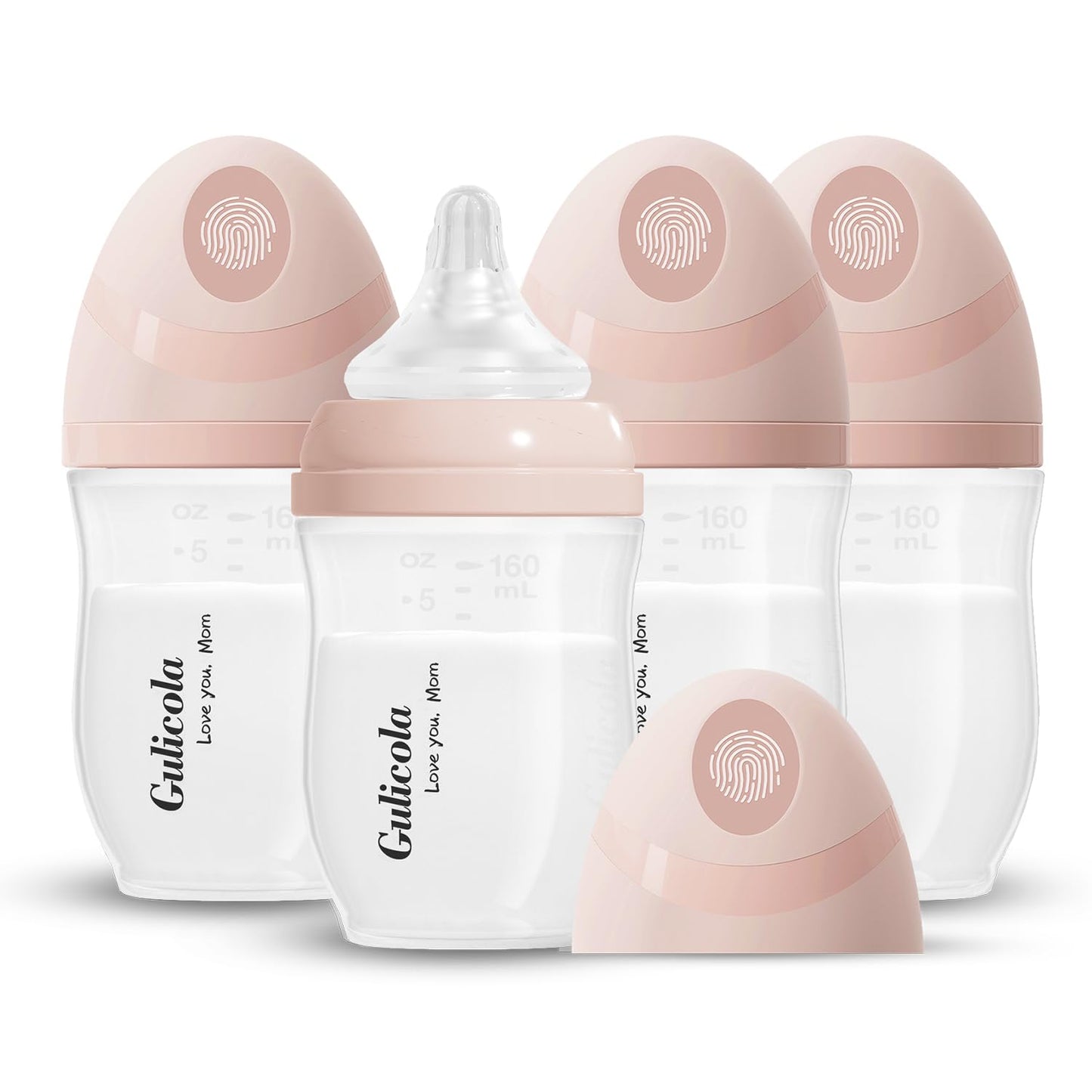 Gulicola Natural PP Baby Breastfeeding Bottles, Medium Flow Nipples (M), 3 Months +, White, 8 oz - 2pks