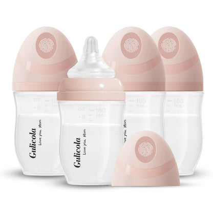 Gulicola Natural PP Baby Breastfeeding Bottles, Medium Flow Nipples (M), 3 Months +, White, 8 oz - 2pks