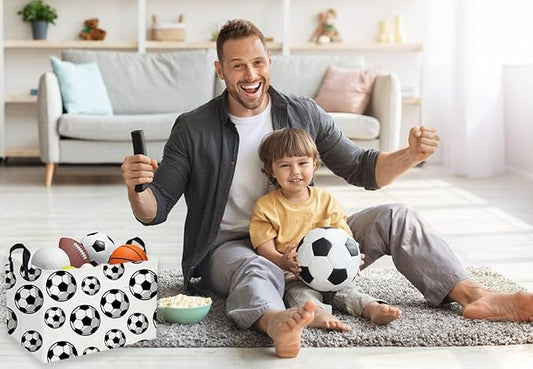 Rectangular Soccer Basket,Easter Baskets for Kids .Waterproof PE Coating Cute Bins with Handles.Boys Basket,Toys Box,Books Baskets,Gifts Box. (Soccers)