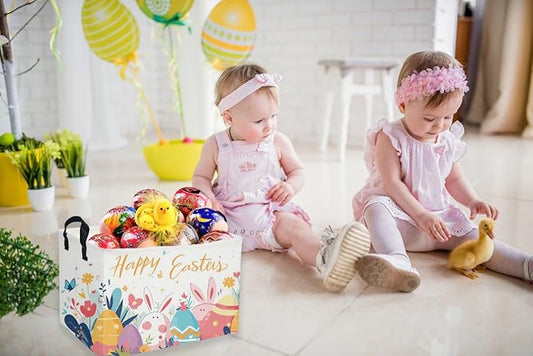 Rectangular Easter Baskets, Kids Easter Storage Bins Organizer.Cute Storage Basket with Handles.Boys and Girls,Easter Bunny Eggs Decor,Toys,Books,Easter Gifts (Easter Eggs)