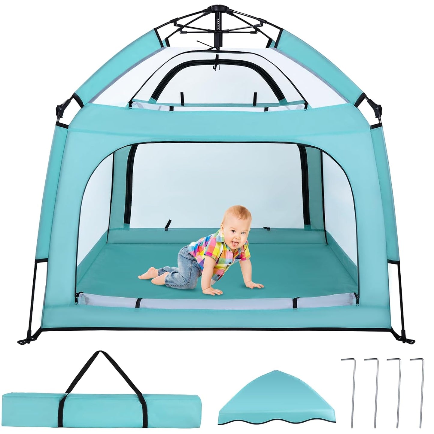 Bend River Portable Baby Playpen with Canopy, Infant Play Yard, Beach Tent, Mosquito Net for Indoor and Outdoor (Beige)