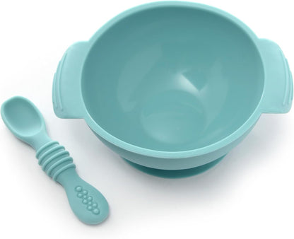 PrimaStella Unbreakable Silicone Non-Slip Bowl and Chew Spoon Set for Babies and Toddlers (Rainbow Swirl)