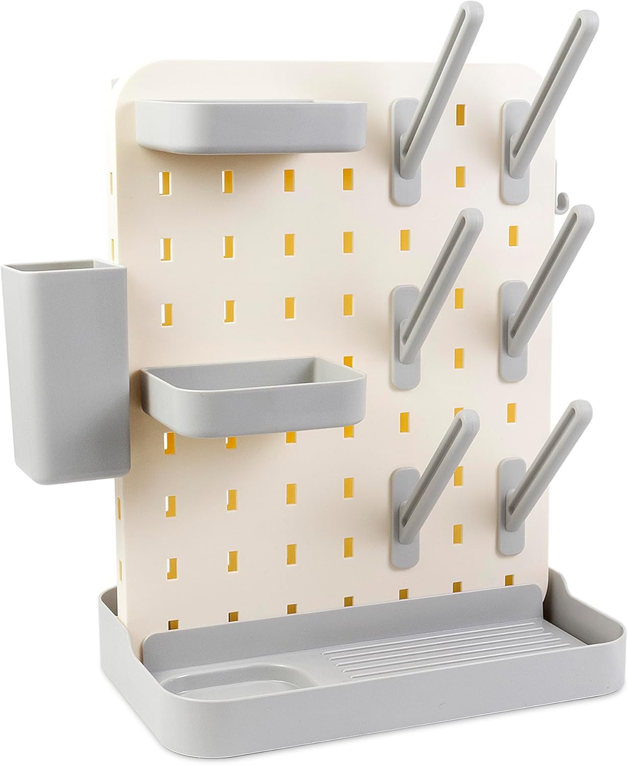 Baby Bottle Drying Rack Space Saving Countertop Vertical Rack with Brushes Holder (Pink)