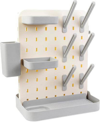 Baby Bottle Drying Rack Space Saving Countertop Vertical Rack with Brushes Holder (Pink)