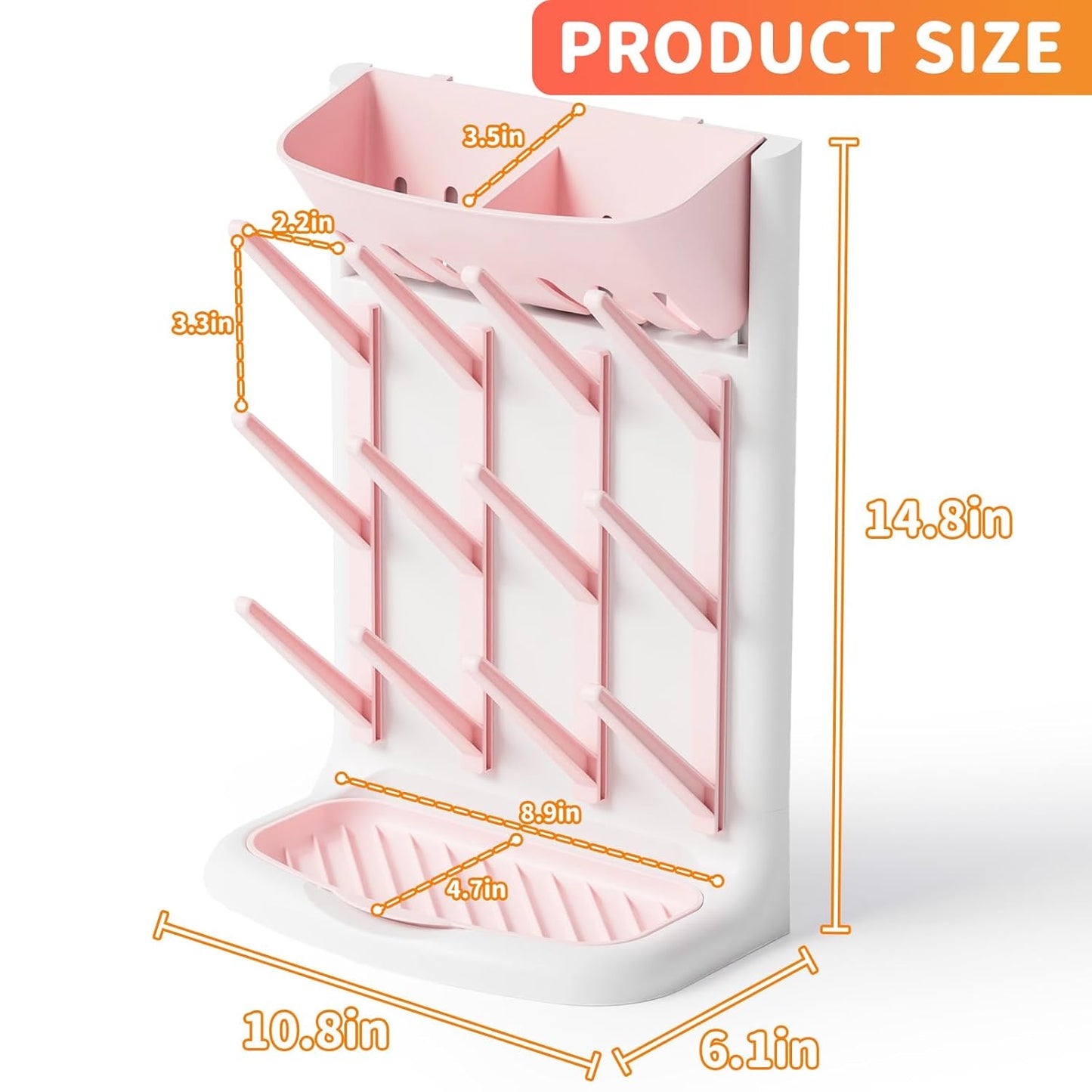 Yieach Larger Vertical Baby Bottle Drying Rack - BPA Free - Space Saving Feeding Bottles Drying Rack Holder for Countertop,Baby Bottle Holder Storage Station for Pacifiers,Pump Accessories Stand,Grey