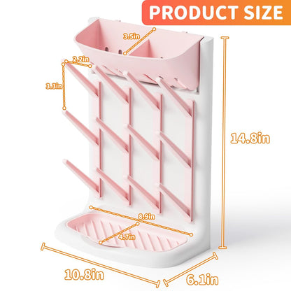 Yieach Larger Vertical Baby Bottle Drying Rack - BPA Free - Space Saving Feeding Bottles Drying Rack Holder for Countertop,Baby Bottle Holder Storage Station for Pacifiers,Pump Accessories Stand,Grey