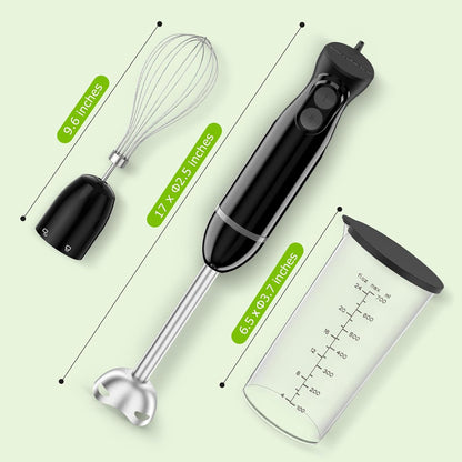Bonsenkitchen Hand Blender, Immersion Blender with 2 Mixing Speed, Electric Handheld Mixer Portable Stick Mixer with Stainless Steel Blades for Soup, Smoothie, Puree, Baby Food