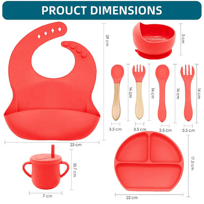 100% Silicone Baby Feeding Set, BPA Free Baby Dishes with Suction Bowl, Divided Plate, Toddler Self Feeding Dish Set with Spoons, Forks, Sippy Cup and Bib, Baby Eating Utensils (Navy Blue)