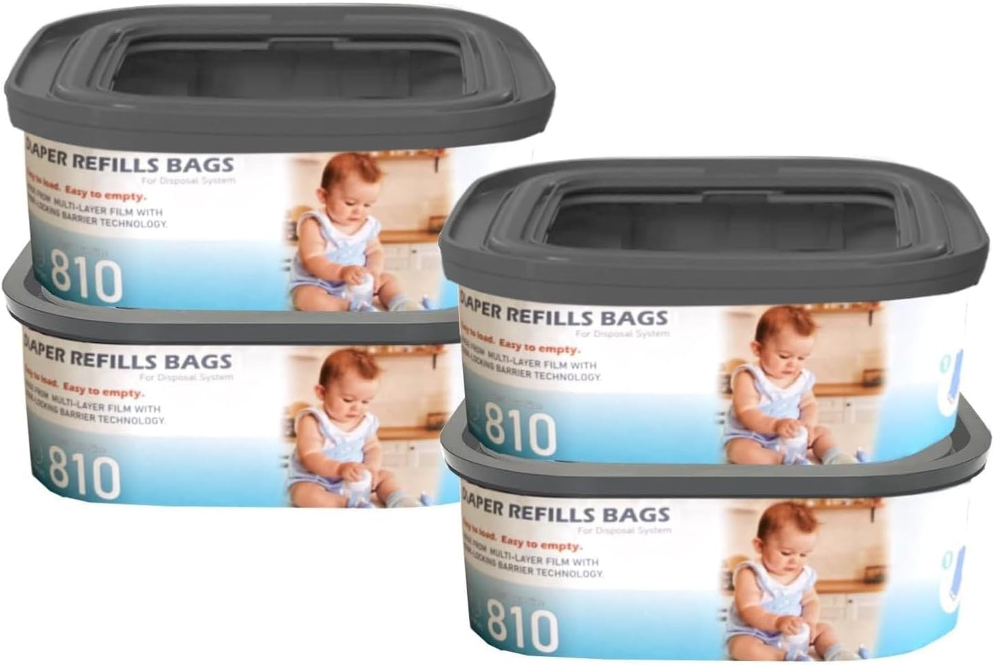 Jumbo Square Refills Disposal Bags Refill Compatible with Diaper Genie Compact and Select Pails(Not Fit Classic Version Pails),with Continuous Film,HoldUp to 810 Newborn-Sized Diapers Per Refill,4Pack