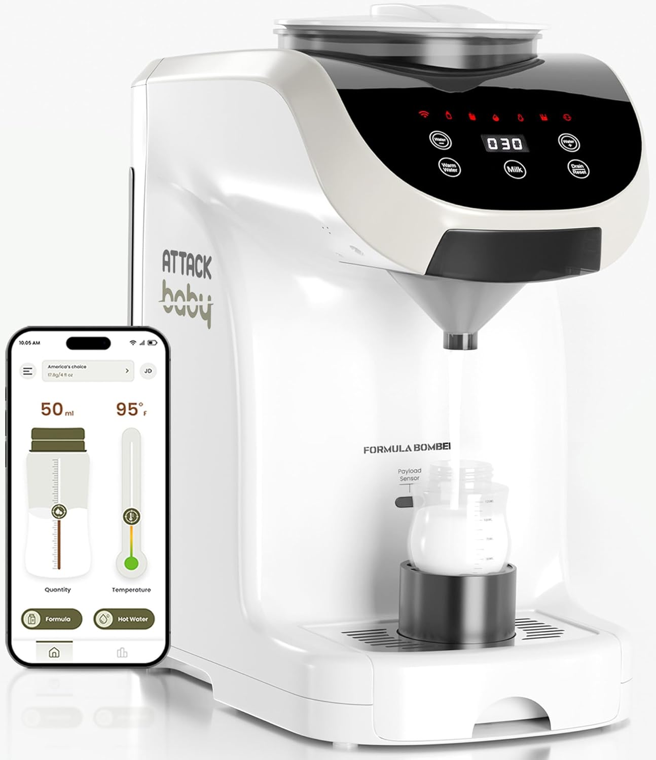 Formula Maker Machine - Upgraded Accurate WiFi Formula Dispenser with Inbuilt Sensors to Prevent Malnutrition - Instant Heating & Automatic Mixing - Quick Warm Bottle (White)