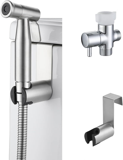 Handheld Bidet Sprayer for Toilet-Adjustable Water Pressure Jet Spray with Bidet Hose for Feminine Wash, New Premium Stainless Steel Muslim Shower Toilet Bidet Cloth Diaper Sprayer Set