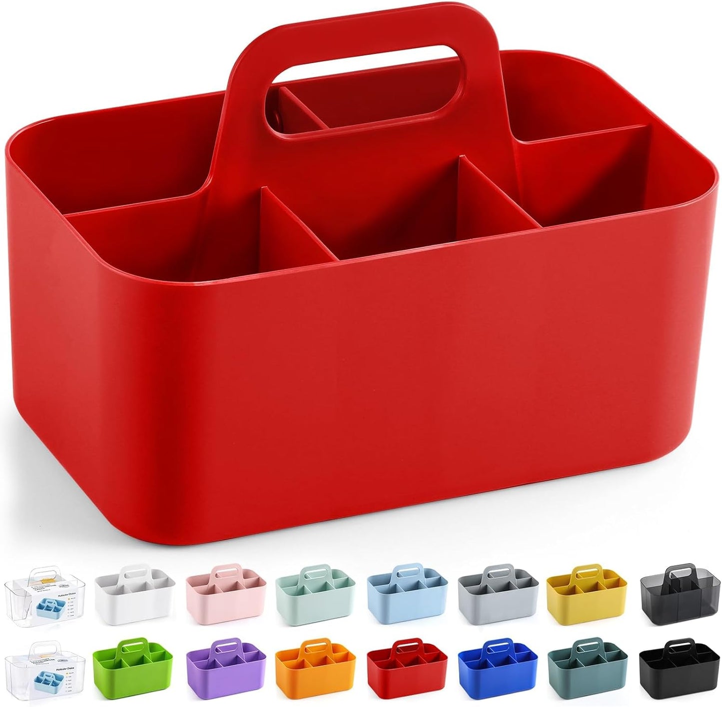 Multiuse Caddy Organizer with Handle, Portable Divided Plastic Tote Bin - Art Craft, Stationary Pen Marker Crayons, Makeup Hair Supplies Storage - Bathroom, Classroom, Dorm, Office, Desk Holder - Pink
