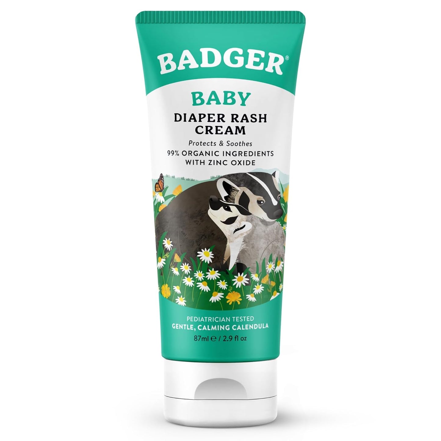 Badger Baby Diaper Rash Cream, Zinc Oxide Diaper Cream for Babies, Natural Skin Barrier Cream with Organic Sunflower Oil & Beeswax, 2.9 fl oz, 2-Pack