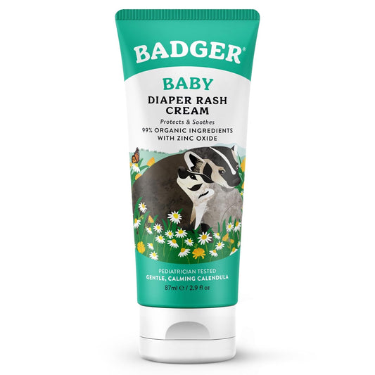 Badger Baby Diaper Rash Cream, Zinc Oxide Diaper Cream for Babies, Natural Skin Barrier Cream with Organic Sunflower Oil & Beeswax, 2.9 fl oz, 2-Pack