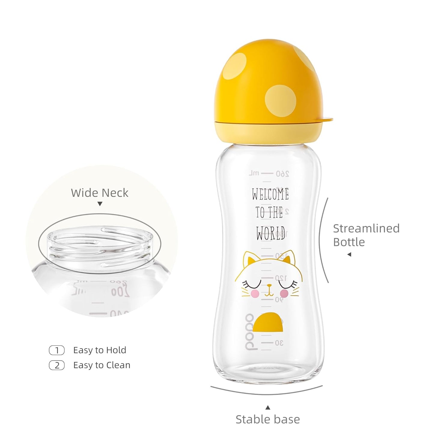 YOHKOH Natural Glass Baby Bottle with Level 1 Slow Flow Nipple, Newborn Anti-Colic Baby Bottles, Wide Neck Mushroom Baby Glass Bottle (Multicolour-A, 3.4oz (Pack of 4))
