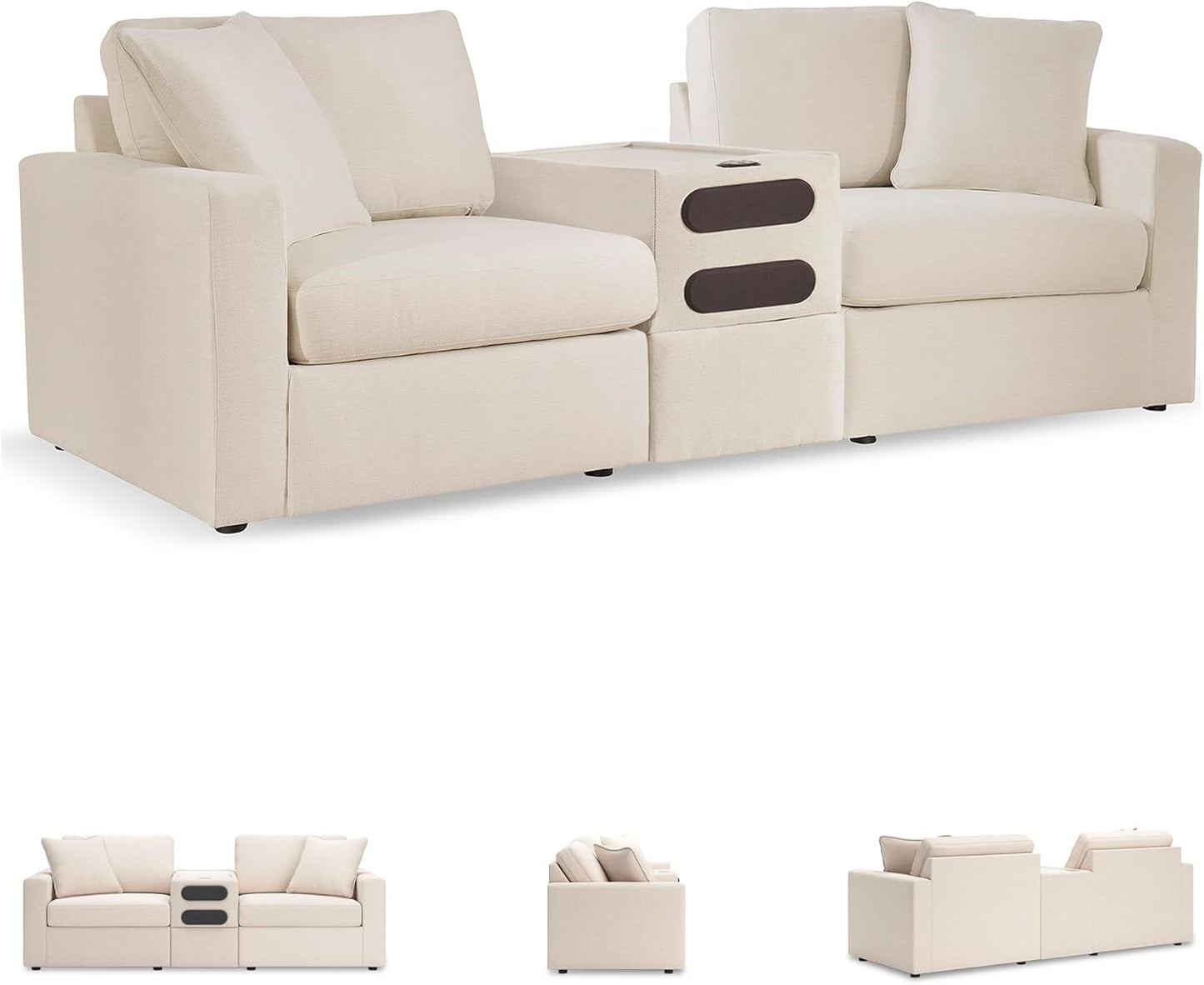Signature Design by Ashley Modmax Coastal Press-Back Swivel Glider Rocker Recliner with Machine Washable Cover, Hidden Storage Compartments and 2 Bolster Pillows, Beige - Colors B