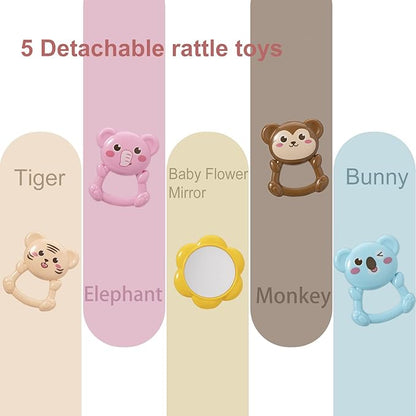dearlomum Play Mat & Activity Gym, Piano Tummy Time Gym Mat with 5 Infant Sensory Toys, Music and Lights, Gifts for Newborns 0–12 Months (Pink)