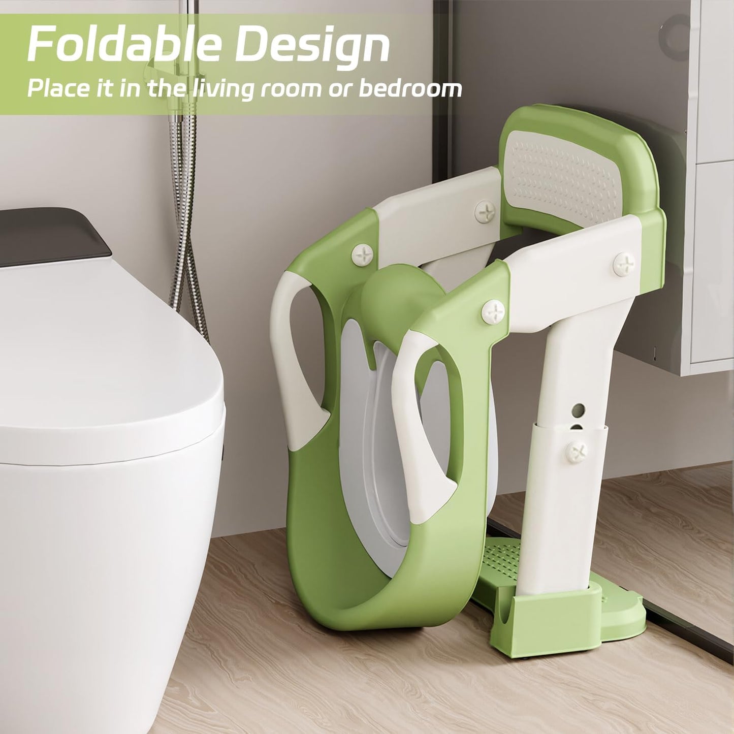 Snugzy Toddler Potty Training Seat 3-in-1 Foldable Potty Training Toilet with Step Stool Adjustable Potty Chair with Urinals (Grey)