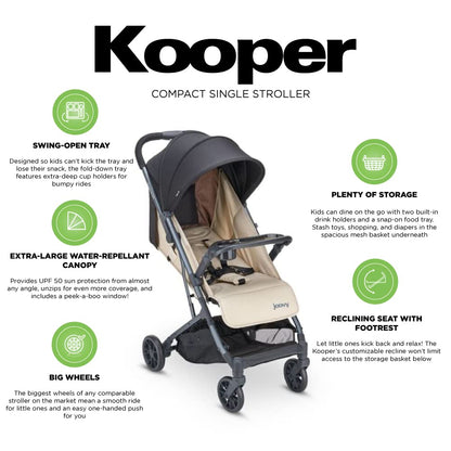 Joovy Kooper X2 Double Stroller, Lightweight Travel Stroller, Compact Fold with Tray, Black