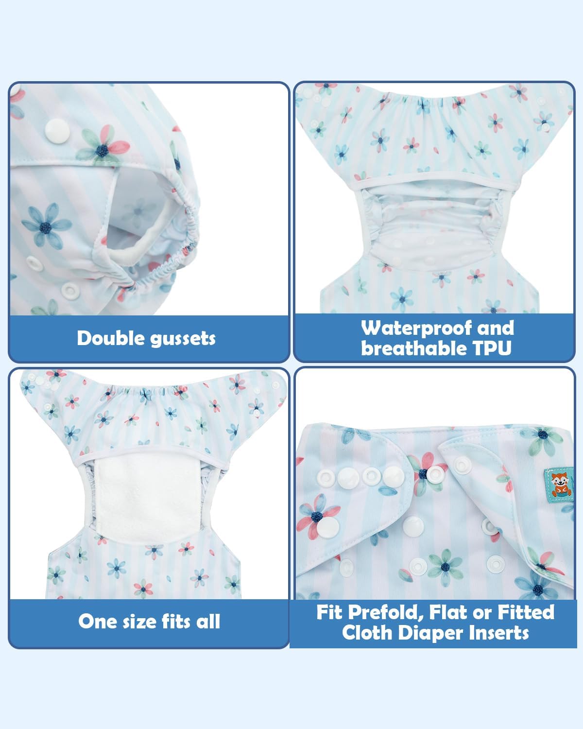 ALVABABY 6pcs Cloth Diaper Covers &1 Wet Dry Bag, Washable Reusable Cloth Nappy Shell for Prefold with Multi-Functional Bag, Flat or Fitted Diaper Inserts 6NKZ06