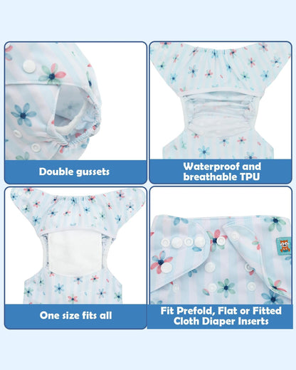 ALVABABY 6pcs Cloth Diaper Covers &1 Wet Dry Bag, Washable Reusable Cloth Nappy Shell for Prefold with Multi-Functional Bag, Flat or Fitted Diaper Inserts 6NKZ06