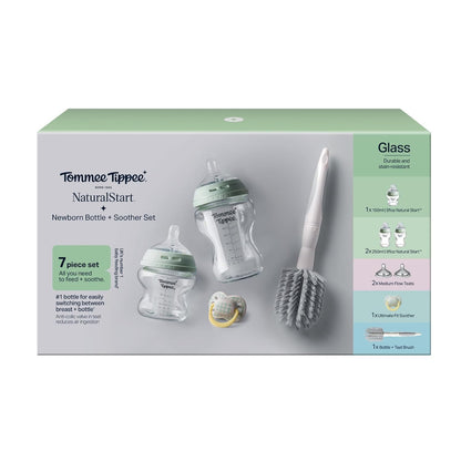 Tommee Tippee Natural Start 9 oz Glass Baby Bottles, Self Sterilizing, BPA & Phthalates Free, 0+ Months, Slow Flow Breast-Like Nipple for a Natural Latch, Travel Jar Lids, Cup Rings, Pack of 3
