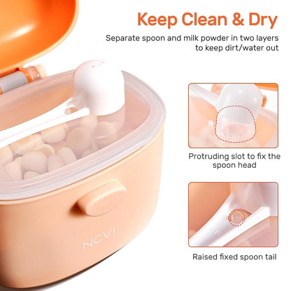 NCVI Baby Formula Dispenser On The Go, Formula Container To Go, Formula Holder for Travel, Outdoor Picnic with Baby Infant, Portable Container for Milk Powder, Snacks, Candy, Fruits (Pink)