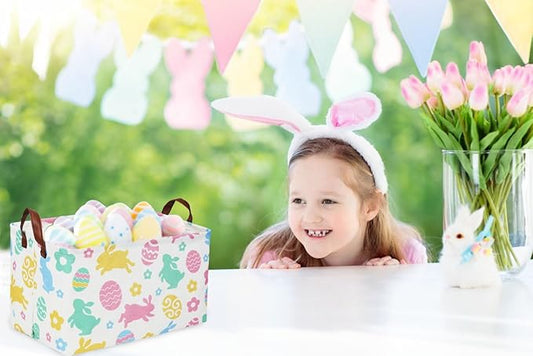 Rectangular Easter Baskets, Easket Basket for Kids.Bunny Easter Basket with Handles.Boys and Girls,Easter Bunny Eggs Decor,Toys,Books,Easter Gifts (Easter Rabbit)