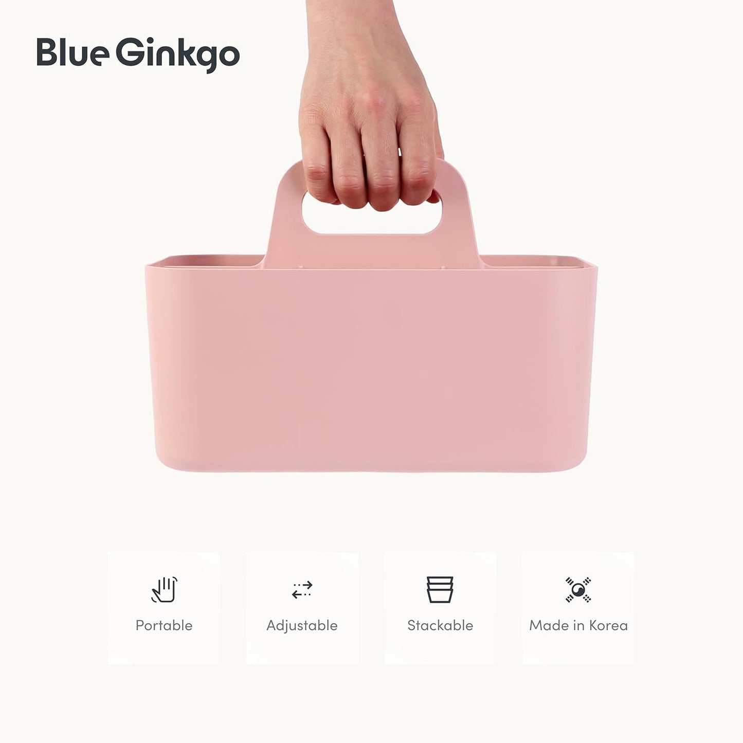 BLUE GINKGO Stackable Organizer Caddy – Korean-Made Portable Tote for Bathroom, Office, Crafts, or School Supplies (Rectangle, Green)