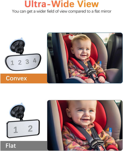 Baby Car Mirror on the Front Windshield, 360° Adjustable Wide Angle Convex Rearview for Rear Facing Infant Suction Cup & Adhesive Mount Safety Mirror for Car SUV Trucks