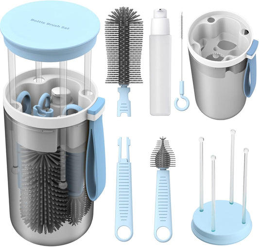 WHNLTravel Baby Bottle Brush Set with Bottle Cleaner Brush Set and Drying Rack,Gift for Newborn Mothers, Suitable for Travel and Home(Yellow)