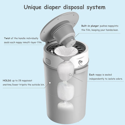 Bellababy Diaper Pail, Upgrade Baby Diaper Bin with Double Odor Locking, Includes 4 Refills (270 inches/pcs), Compact Design for Nursery
