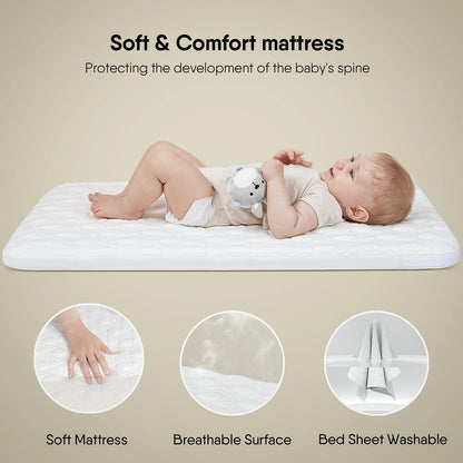 BabyBond Baby Bassinet, 3 in 1 Infant & Toddler Cradle with Soft Waterproof Mattress and Skin-Friendly & Breathable Sheet, 6 Height Adjustable, Easy to Assemble Bedside Crib Sleeper