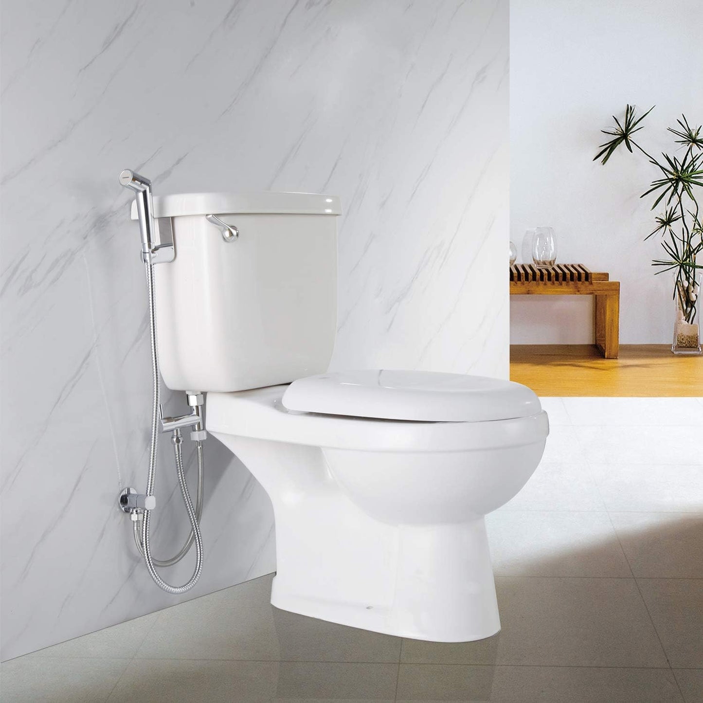 Handheld Sprayer Kit with Adjustable Jet Spray for Toilet, Double Shut-Off Design Chrome Finish