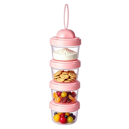 4 Layers Baby Milk Powder Formula Dispenser on The go, Baby Formula Containers for Travel, Formula Holder Mixer, Baby Feeding Snack Storage Container, Portable, Stackable, Non-Spill, BPA-Free