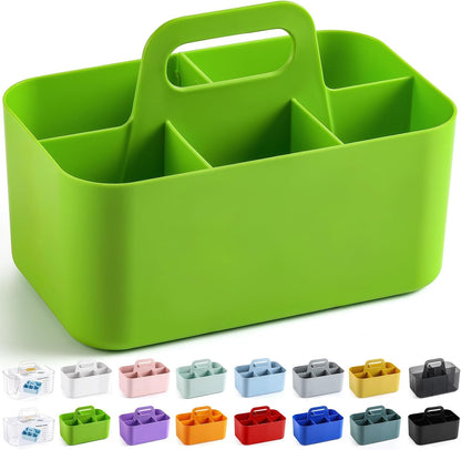 Multiuse Caddy Organizer with Handle, Portable Divided Plastic Tote Bin - Art Craft, Stationary Pen Marker Crayons, Makeup Hair Supplies Storage - Bathroom, Classroom, Dorm, Office, Desk Holder - Pink