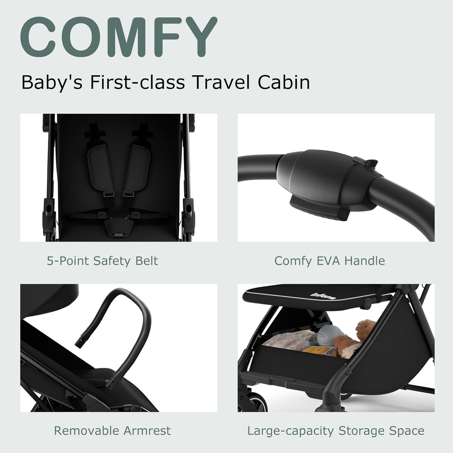 INFANS Ultra-Compact Fold Airplane Ready Travel Stroller, One-Hand Gravity Fold Near Flat Recline Seat, Foldable Toddler Stroller for Infant 6-36 Month